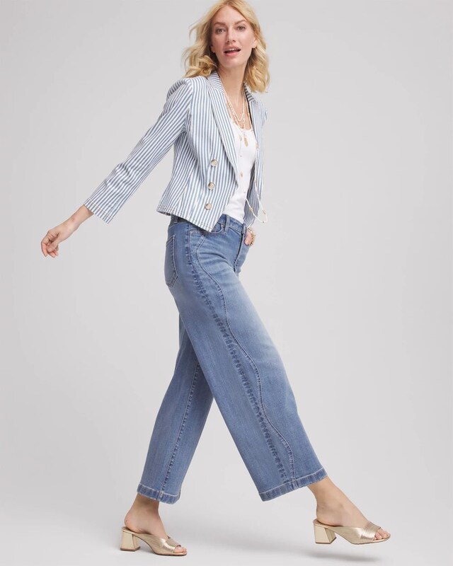 Striped Open Front Denim Jacket - image 2